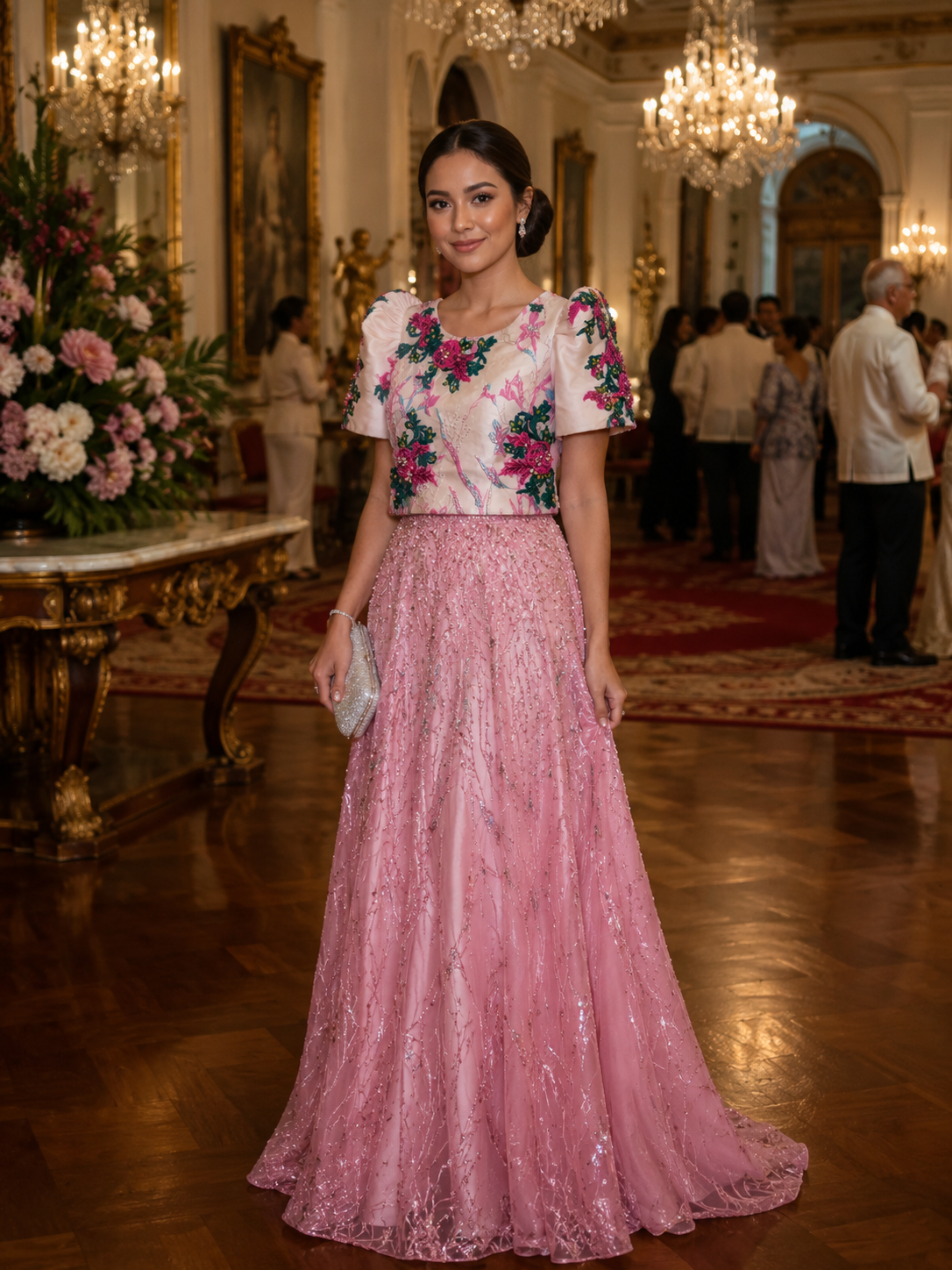 Eloisa Brocade and Lace Pale Pink Filipiniana