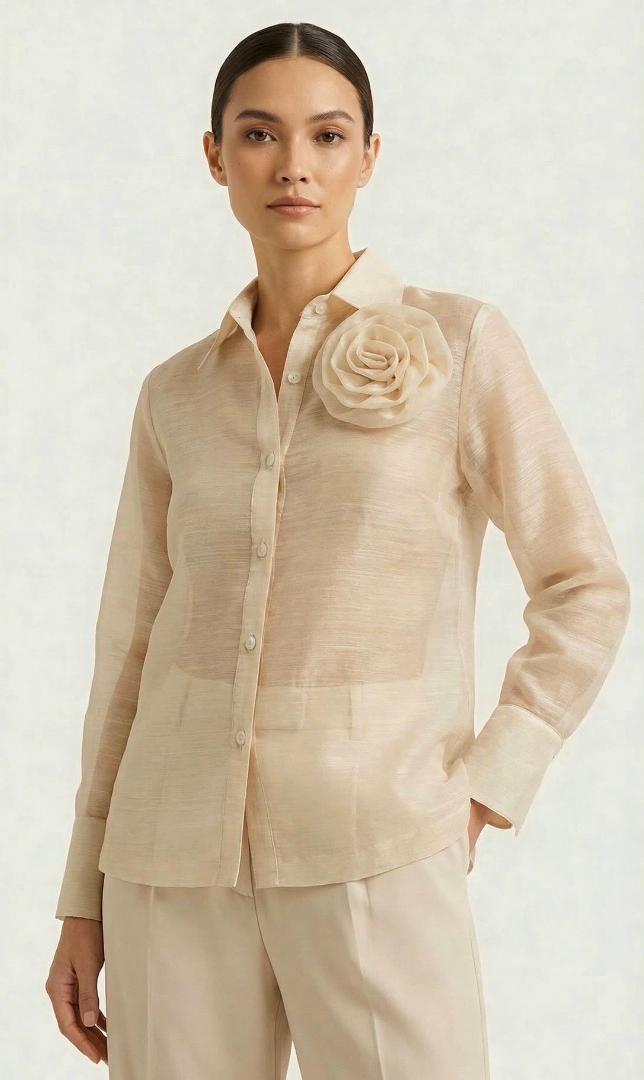 Victorina Pinya Barong with Oversized Flower Brooch