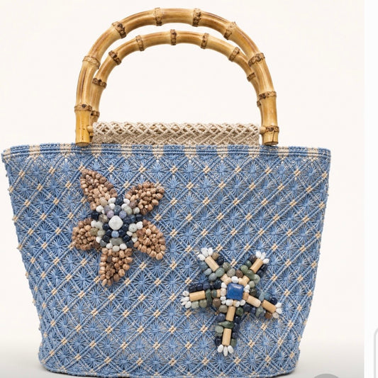 Laura Abaca Macrame Bag in Pale Blue