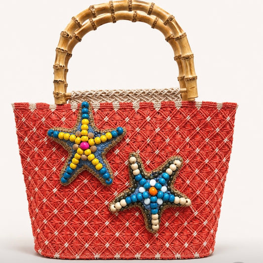 Aurelia Abaca Macrame Bag in Tangerine